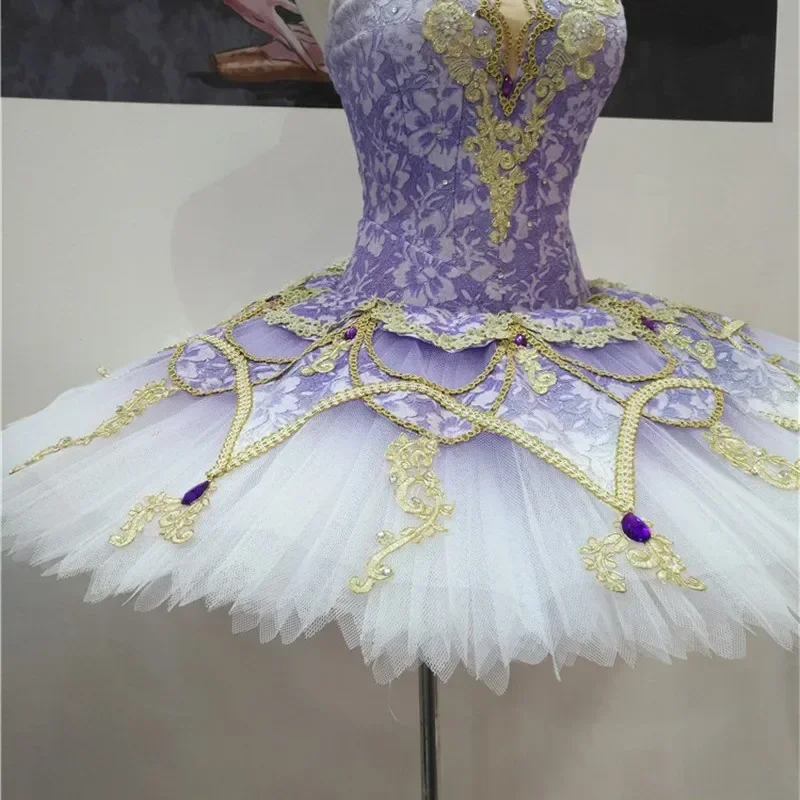 Professional 12 Layers Custom Size Girls Women Adult Ballet Dance Competition Performance Wear Purple Tutu Dress