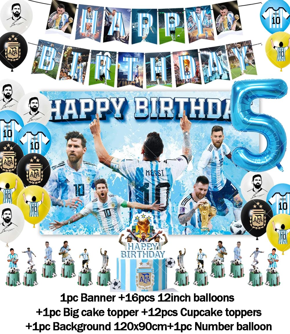 Fußballspieler Argentinien-Leo-Messi-Thema Fans Geburtstag Party Banner Hintergrund Kuchen Topper Nummer Ballon Dekor Requisiten Kinder Geschenk