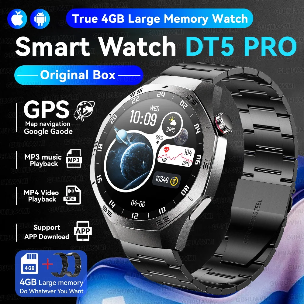 

2025 для Android iOS Watch DT5pro Смарт-часы 4 ГБ Большая память GPS-навигация MP3/MP4 Плеер Приложение Загрузка Спортивные трекеры Smartwatch