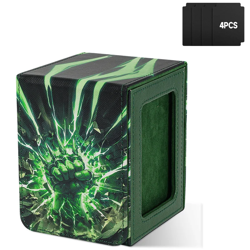 Card Deck Box Pattern Printed with Display Window,Holds 100+ Double Sleeved with 4 Dividers,PU Leather Card Box for TCG Cards