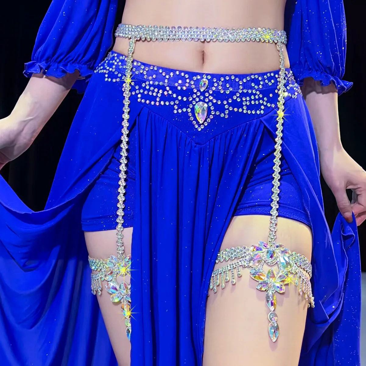 Decorazione di usura di danza del ventre femminile sexy Gioielli di danza del ventre Shinning Strass Catena di vita Accessori di danza del ventre per la gamba