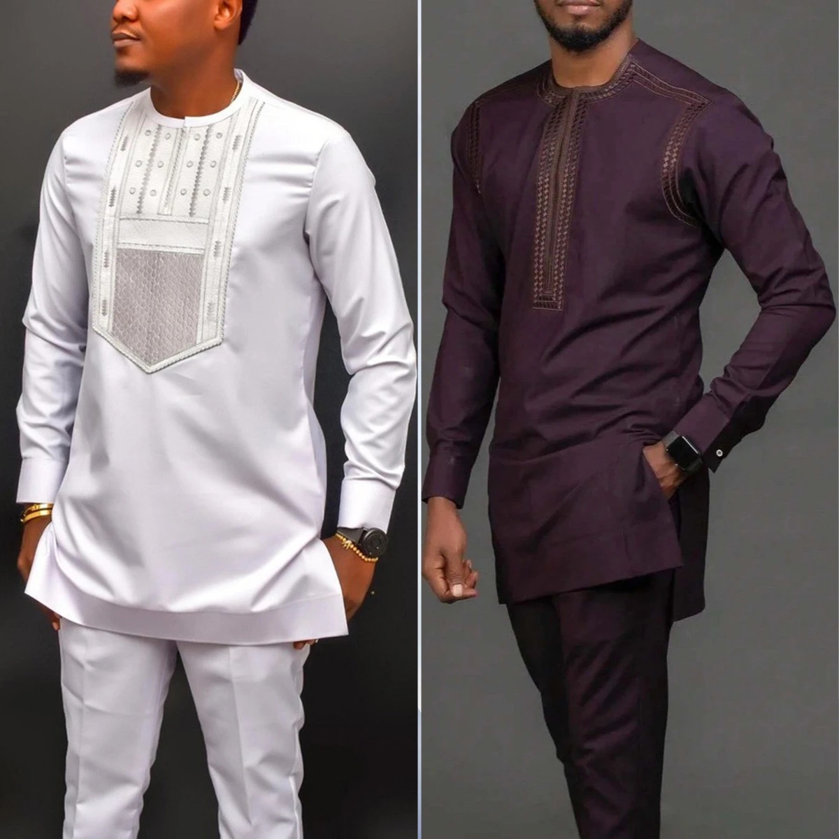 New 2Pc Embroidery Luxury African Traditional Men's Clothing Elegant Full Suits Male Pant Sets To Dress Native Outfit Ethnic Dashiki Kaftan