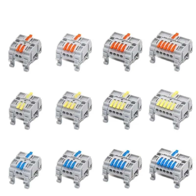 Rail Type Wire Electrical Connectors Universal Compact 2 3 4 5 Pin Splitter Push-in  Cable Wire Connector Fast Terminal Block