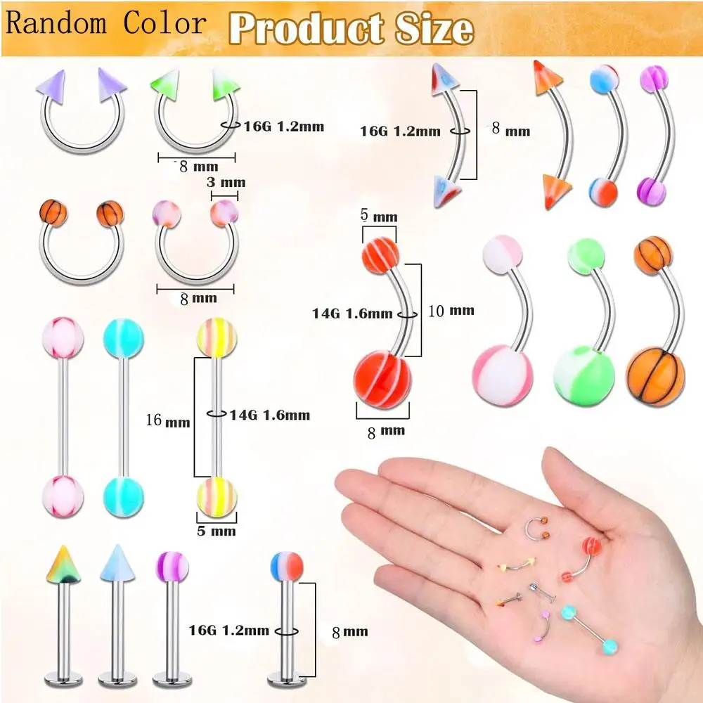 1-146pcs Set Professional All Body Piercing Stainless Steel 14G 16G Colorful Piercing for Belly Button Septum Lip Nose Tongue