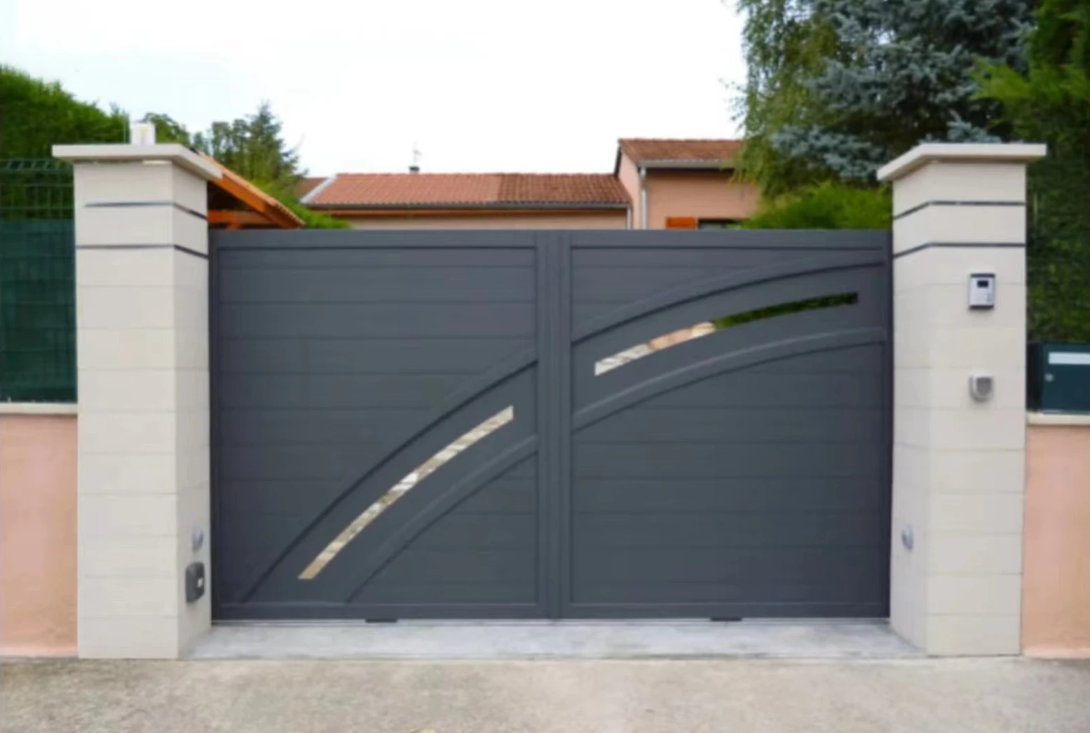 Electric lock aluminum metal Lane Motor double automatic swing door