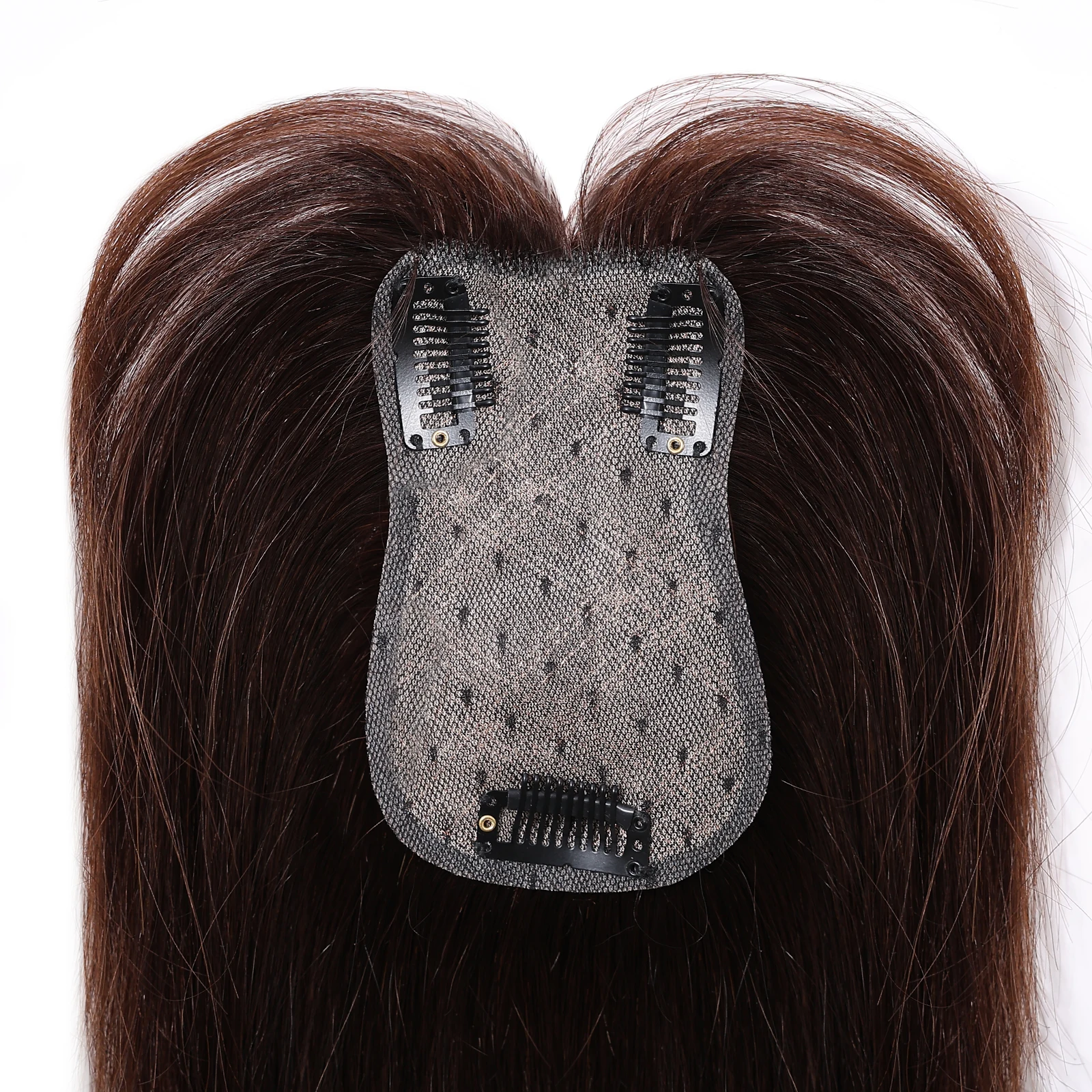 شعر بشري بني للنساء مشبك على هامش مع سوالف وقطعة علوية 100% شعر بشري بلانت قص شعر مموج #2