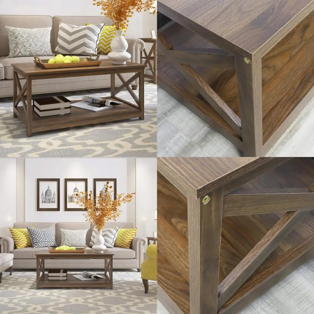 

Двухуровневый журнальный столик для хранения вещей в современном фермерском доме, 40 дюймов, отделка из темного ореха