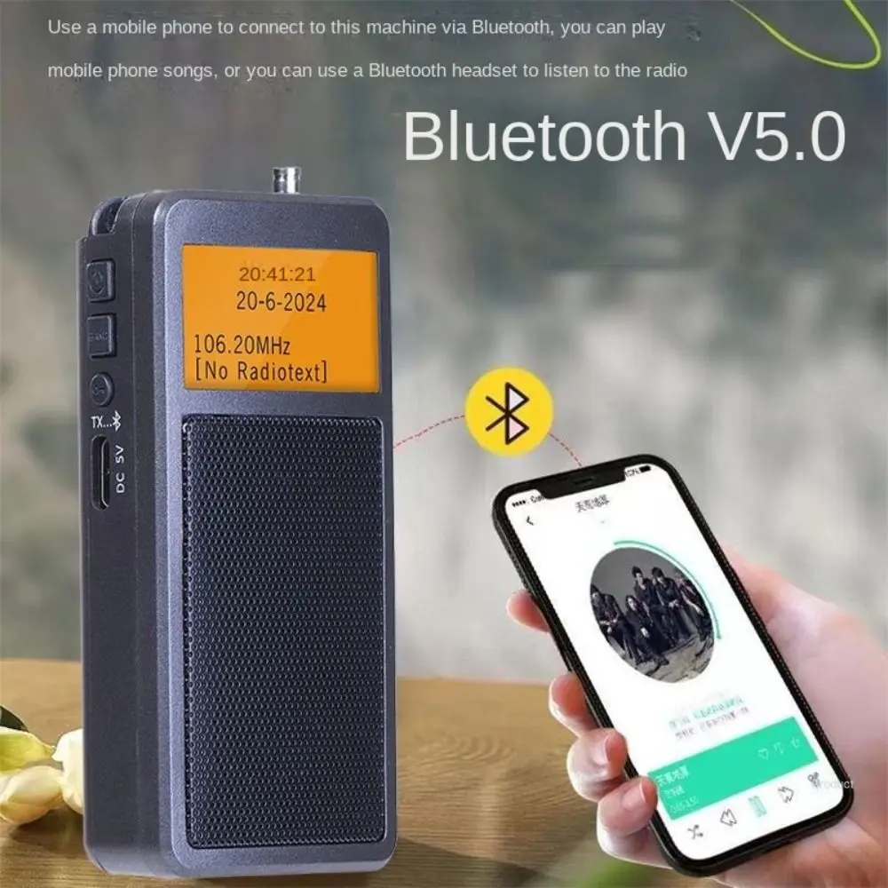 Mini Radio portátil multifuncional con Bluetooth, despertador, reproductor de música, Radios estéreo DSP FM, altavoz incorporado recargable
