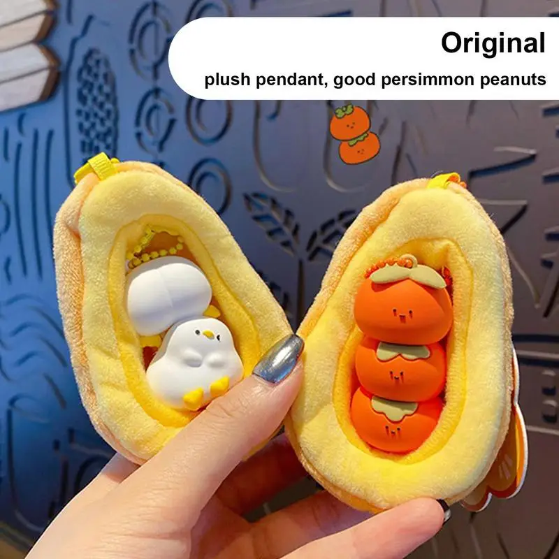 Persimmon Stuffed Doll Keychain Plush Bag Charm Backpack Hangable Ornament Creative Pea Stuffed Toys with Detachable Duck Doll