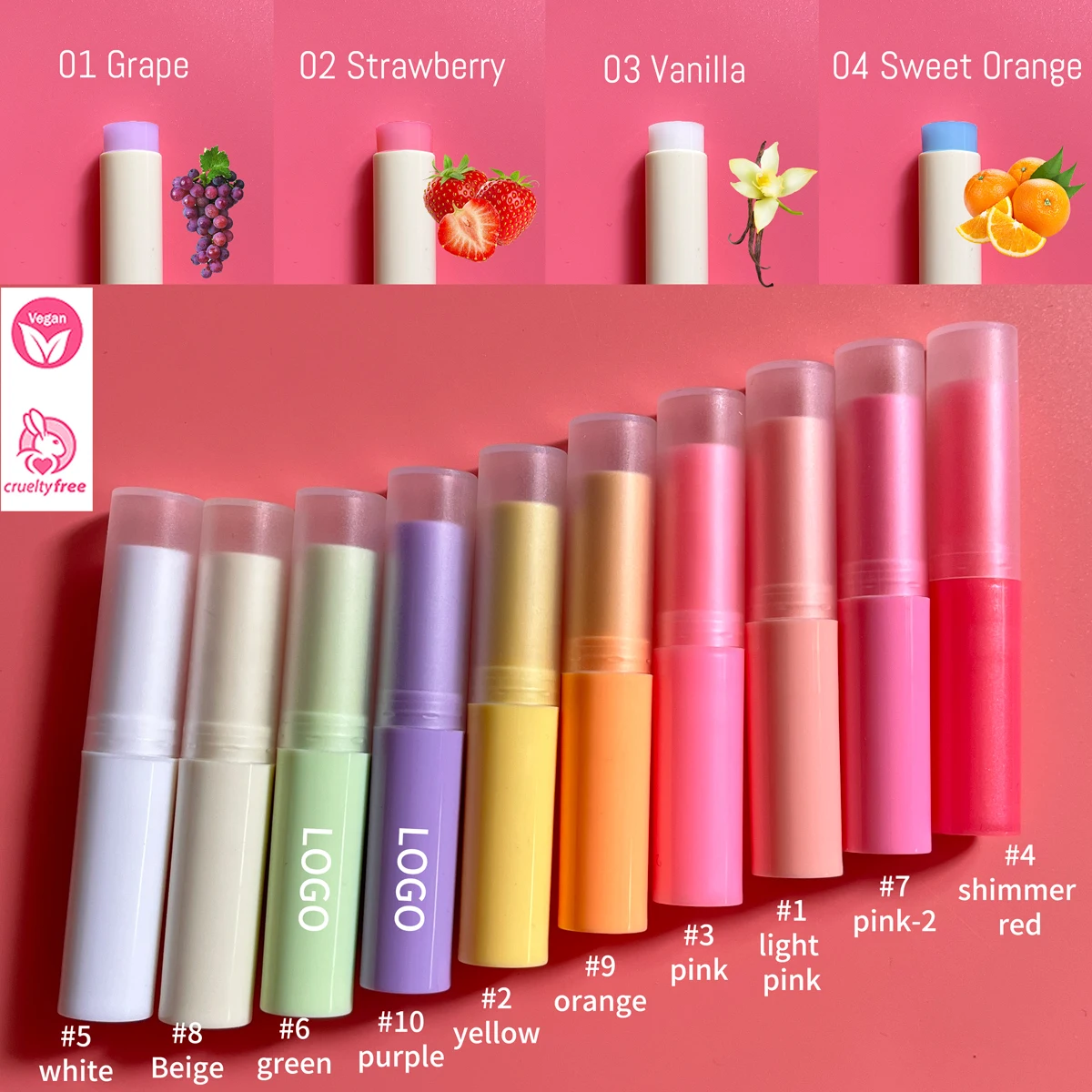 Bálsamo labial hidratante personalizado, cuidado de labios orgánico de frutas bonitas, Etiqueta Privada, bálsamo labial colorido, venta al por mayor, gran oferta