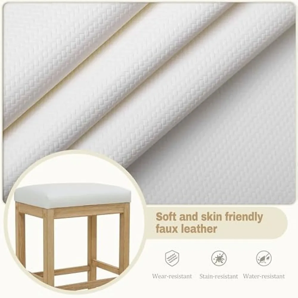 Juego de 3 taburetes de cocina blancos, estilo granja, respaldo moderno con asiento de piel sintética