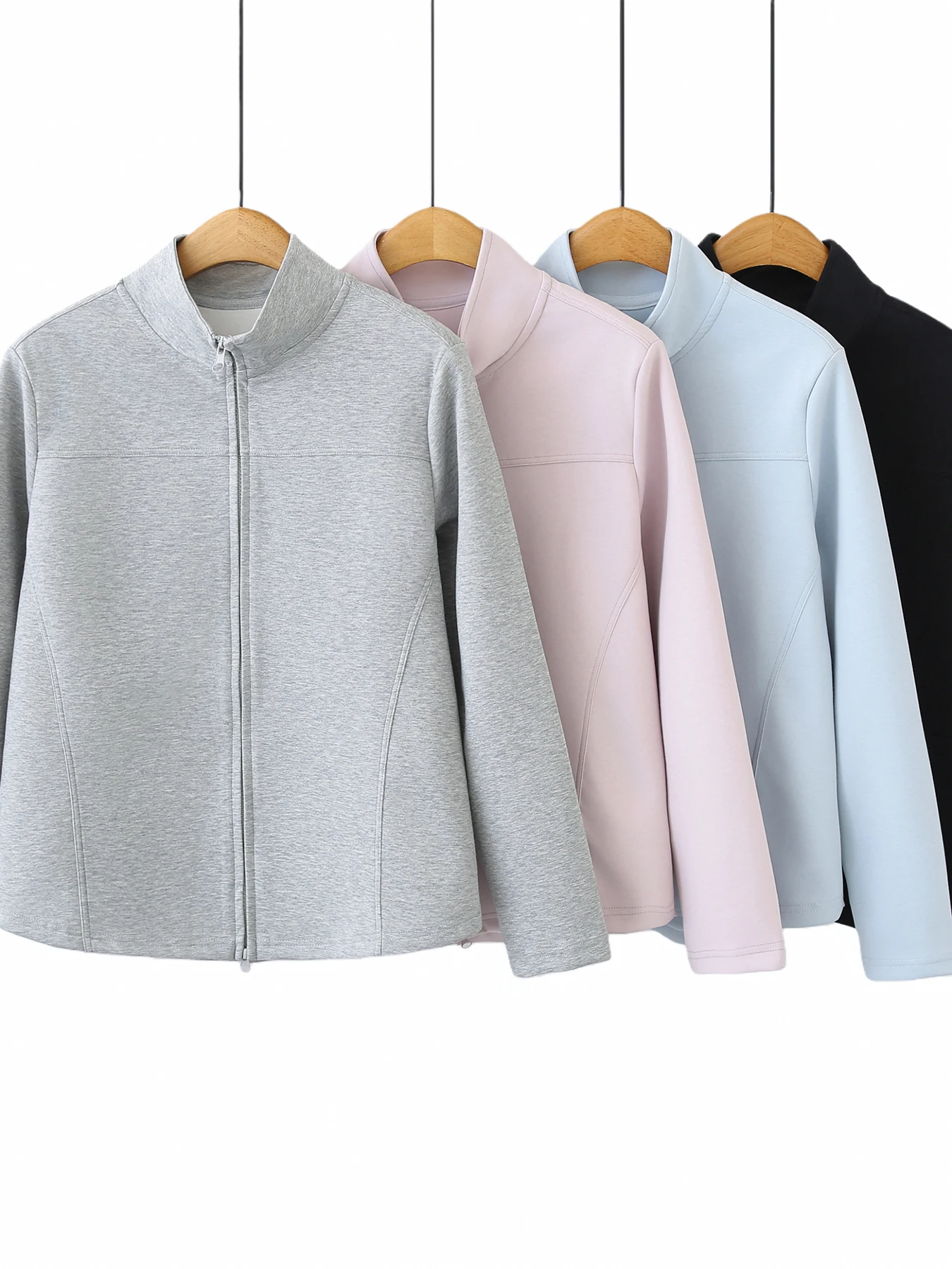 

plus Size Women's Casual Zipper Jacket Slimming Stand Collar Double Zipper Leisure Coat Spring Fashion New Style Fleece Open ...