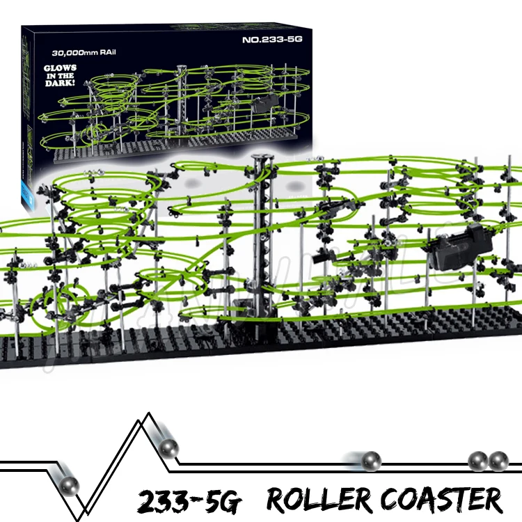 3000cm Rail Level 5 Marble Run Night Luminous Glow In The Dark Roller Coaster Model Building Boy Set Maze Rolling ball Sculpture