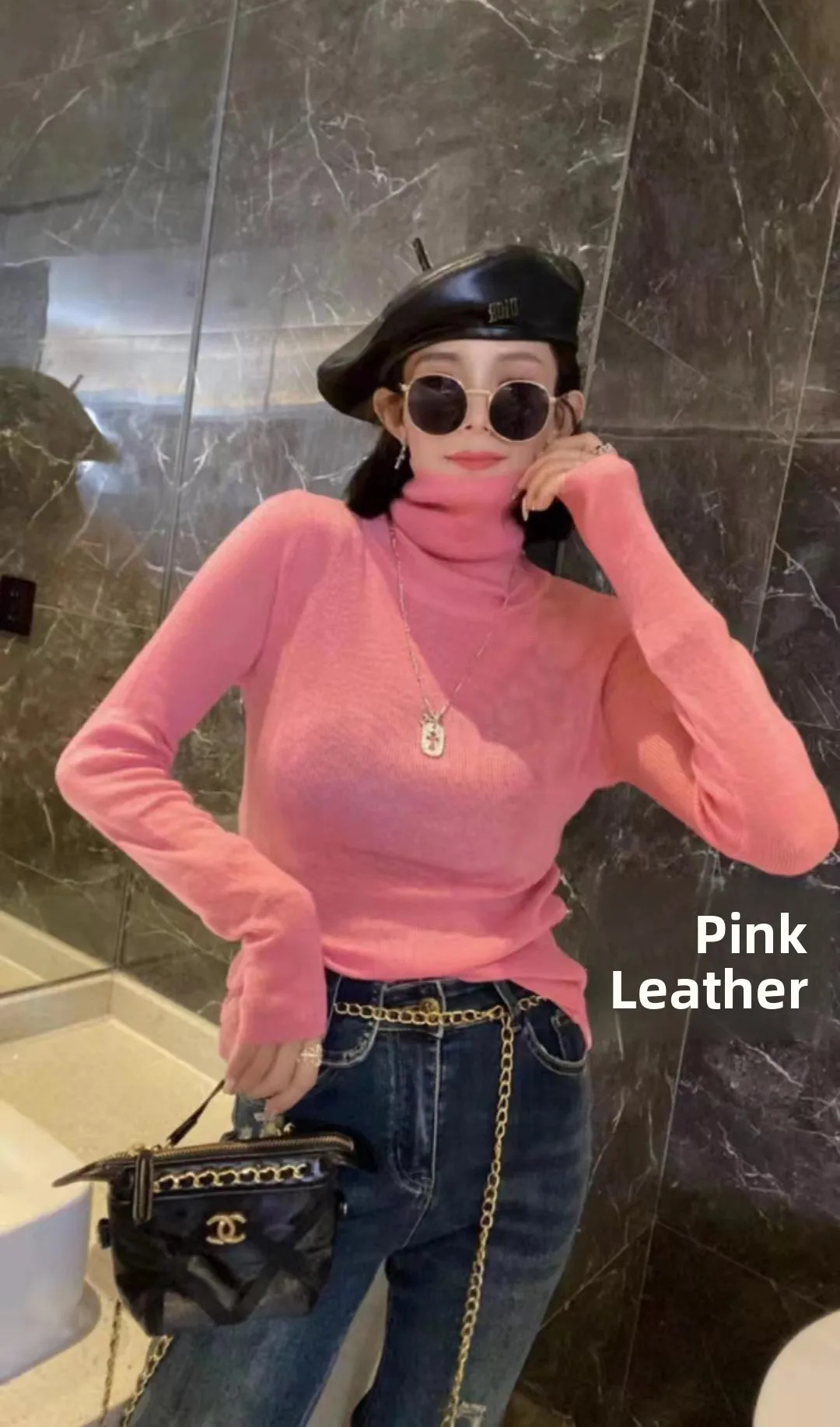

High Ne Long Sve Women's Slim Fit Sweater Versatile Elastic Candy Color Knitwear for Autumn Winter Commute Sle