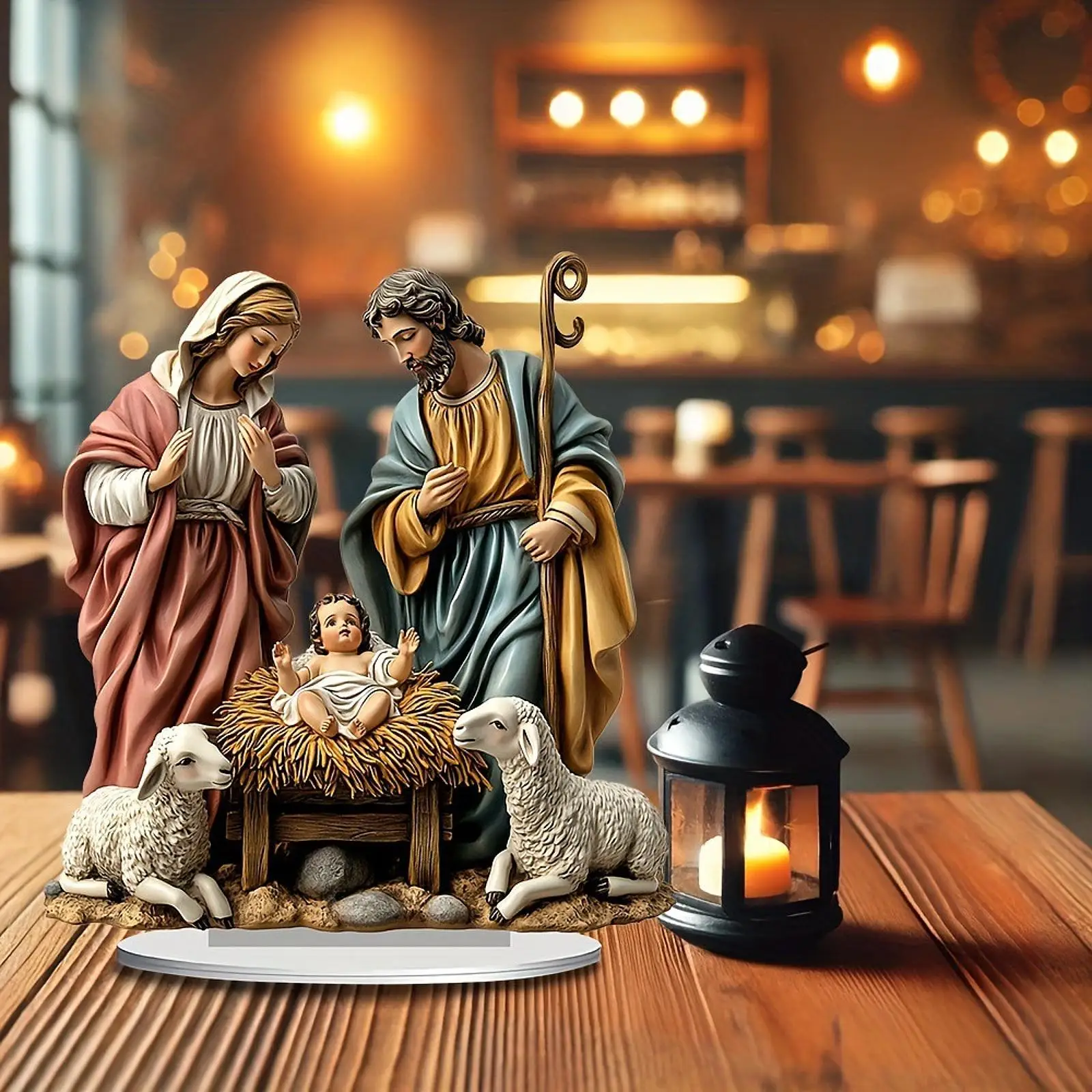 Christmas Nativity Scene Religious Desktop Decor Birth Ornament of Jesus for Home Display Birthday Gift Office Living Room Shelf
