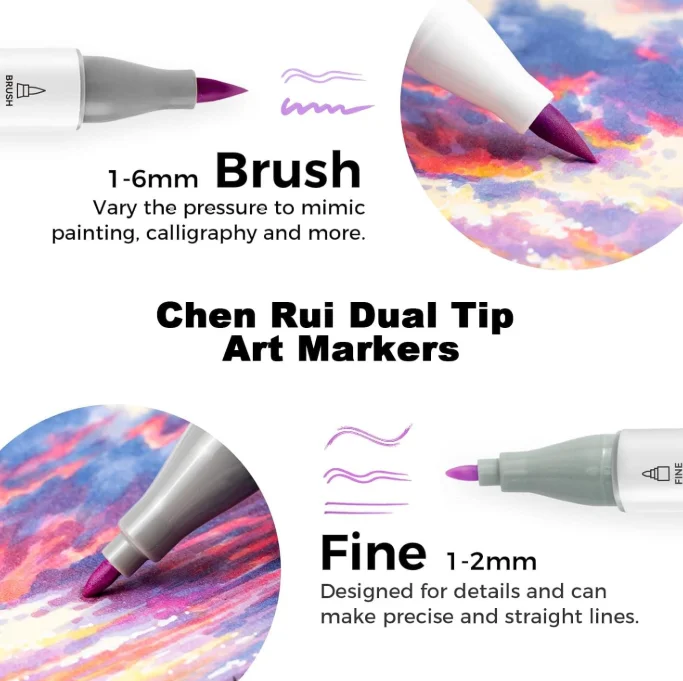 Chen Rui 48/60/80 Colors Dual Tips Alcohol Markers Brush&Fine Art Marker Set for Adults Coloring Drawing Illustration Sketching
