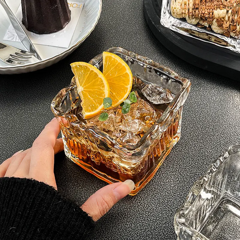 Niche Design Ins Retro Square Glass Latte Coffee Cup Ice Hockey Whiskey Cup Breakfast Bird's Nest Cereal Bowl