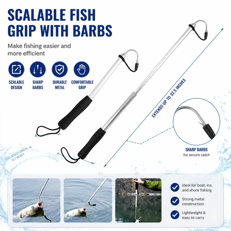 Telescopic Fishing Gaff with Barb - Aluminum Alloy Scalable Harpoon Hook  Stainless Steel Sea Ice Boat Landing Fish Grip