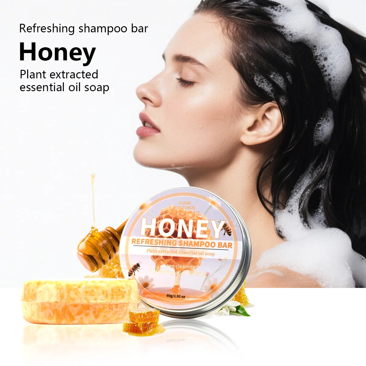 Honey Nourishing Shampoo Bar, Natural Honey Extract Essence Deeply Moisturizing, Mild Cleansing Hair Care Shampoo, Solid Shampoo