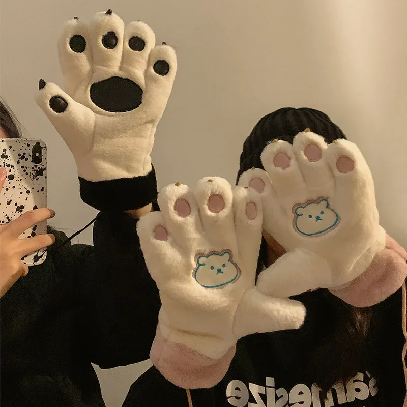 Cute Bear Paw Gloves Plush Thick Winter Warm Mittens Women JK Fur Gloves Claw Paw Outdoor Cosplay Gloves Couple Accessories