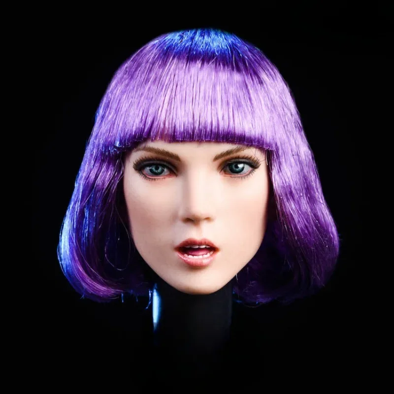 YMT025 1/6 Scale Purple Hair Transplant Head Sculpt Female Head Carving for 12