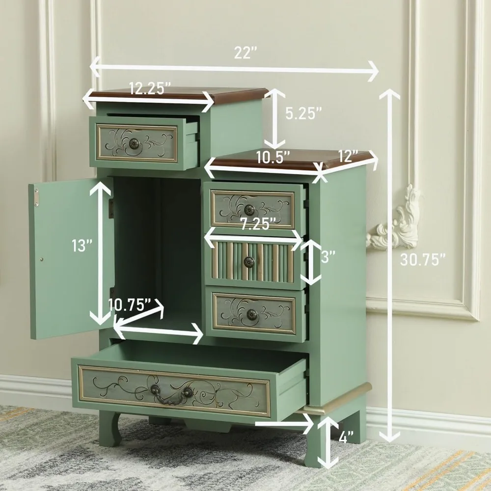 Vintage Accent Chest 5-Drawers And 1-Door Carved Wood Storage Cabinet Modern Dresser for Living Room Entryway Customized