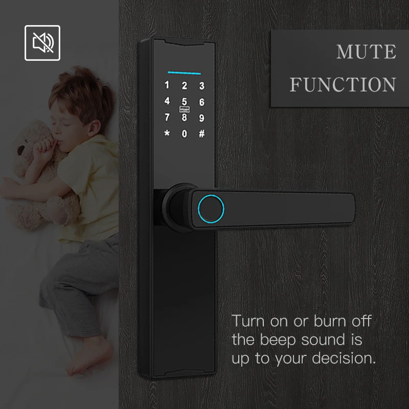 Tuya Smart Door Lock Digital Electronic Lock One-grip Unlock Fingerprint Card Key Tuya Lock Smart Home