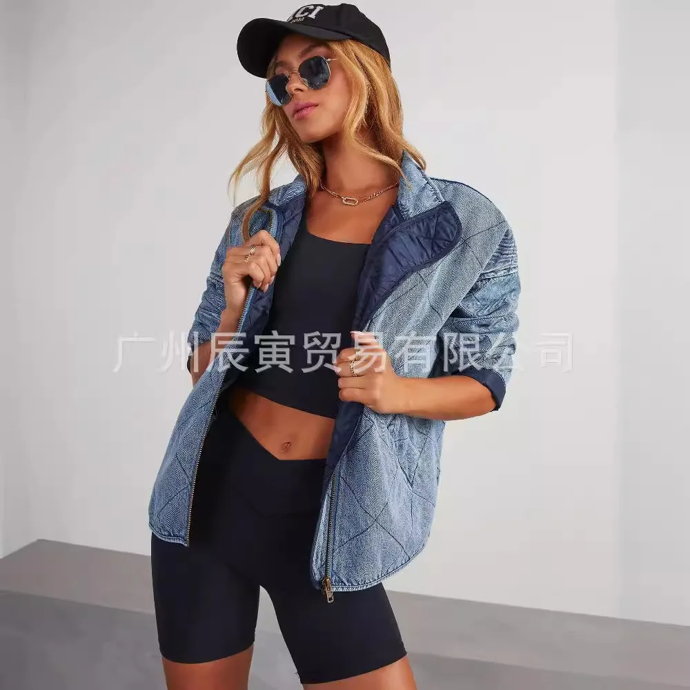 Women's New Fall Fashion Design Sense Denim Quilting Thickening Lapel Baggy Double Pocket Baggy Jacket Y2k Denim Jacket Women