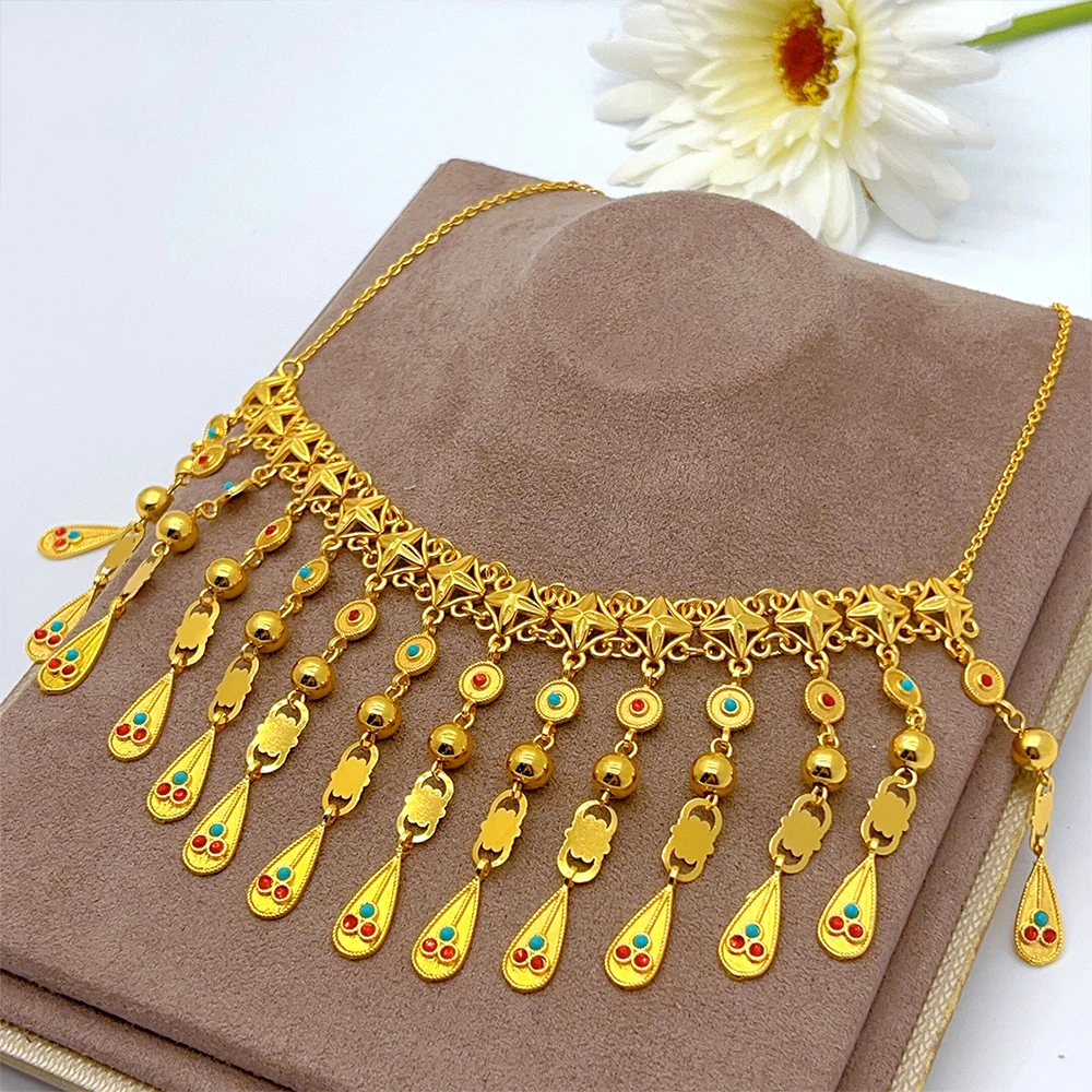 18K Gold Electroplated color-proof tassels Necklace for Women Luxury Fine Jewelry wedding gift choker Clavicle