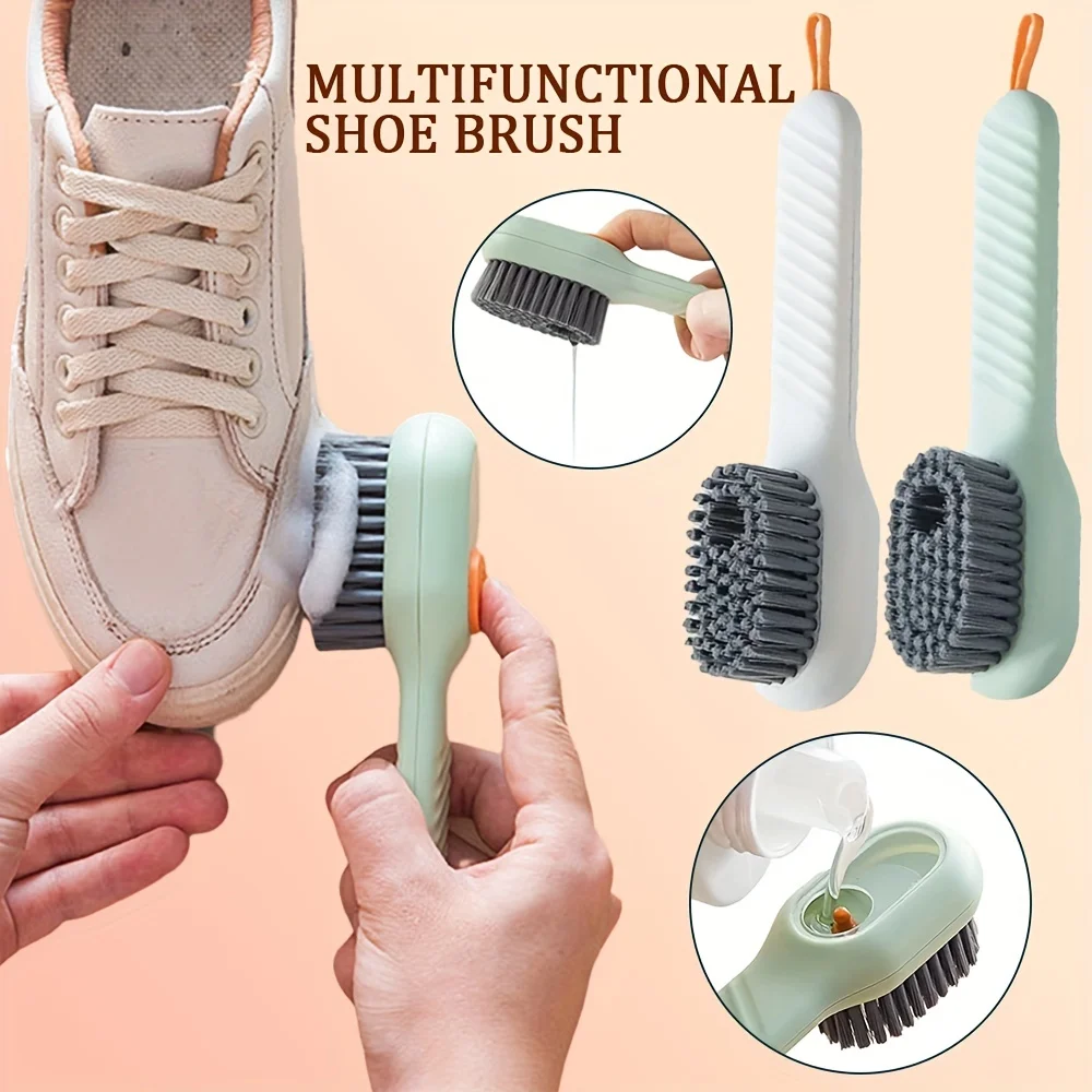 2pcs Multi-function Automatic Spot Shoe Brush Hair Liquid  Cleaning Liquid Long Handle Clothes Soap Brush with Hook Clean Tool