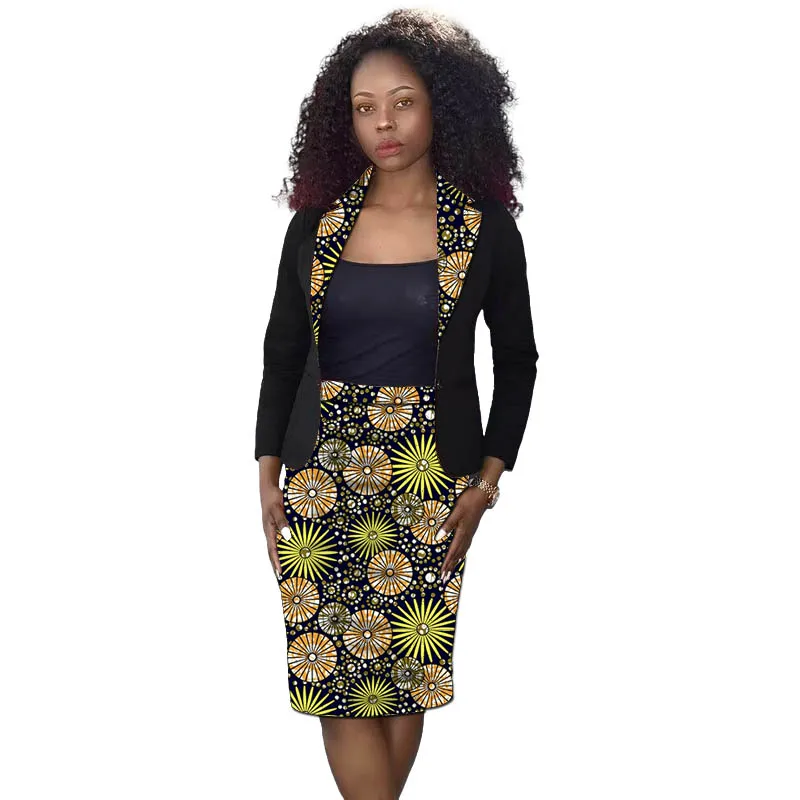 بدلة نسائية أزياء أفريقية بتصميم أصلي سترات سوداء مع تنورة مطبوعة مصممة خصيصًا لملابس أنقرة #4