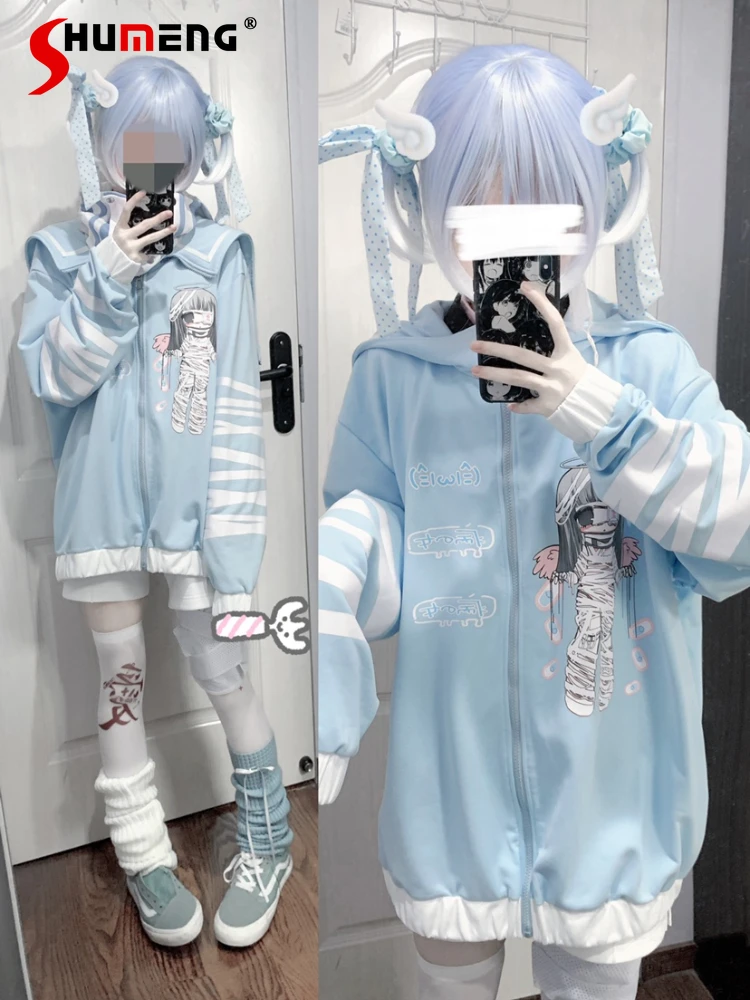 

Japanese Mines Style Subculture 2D Animation Cosplay Cartoon Printing Loose Casual Hooded Zip-up Sweatshirt Jacket Women Autumn