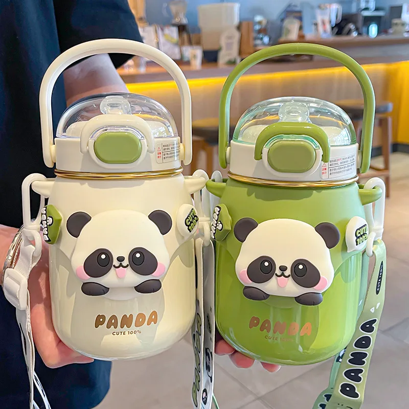 

Children's water cup summer school water bottle new season model panda straw, large capacity, portable big belly insulated cup