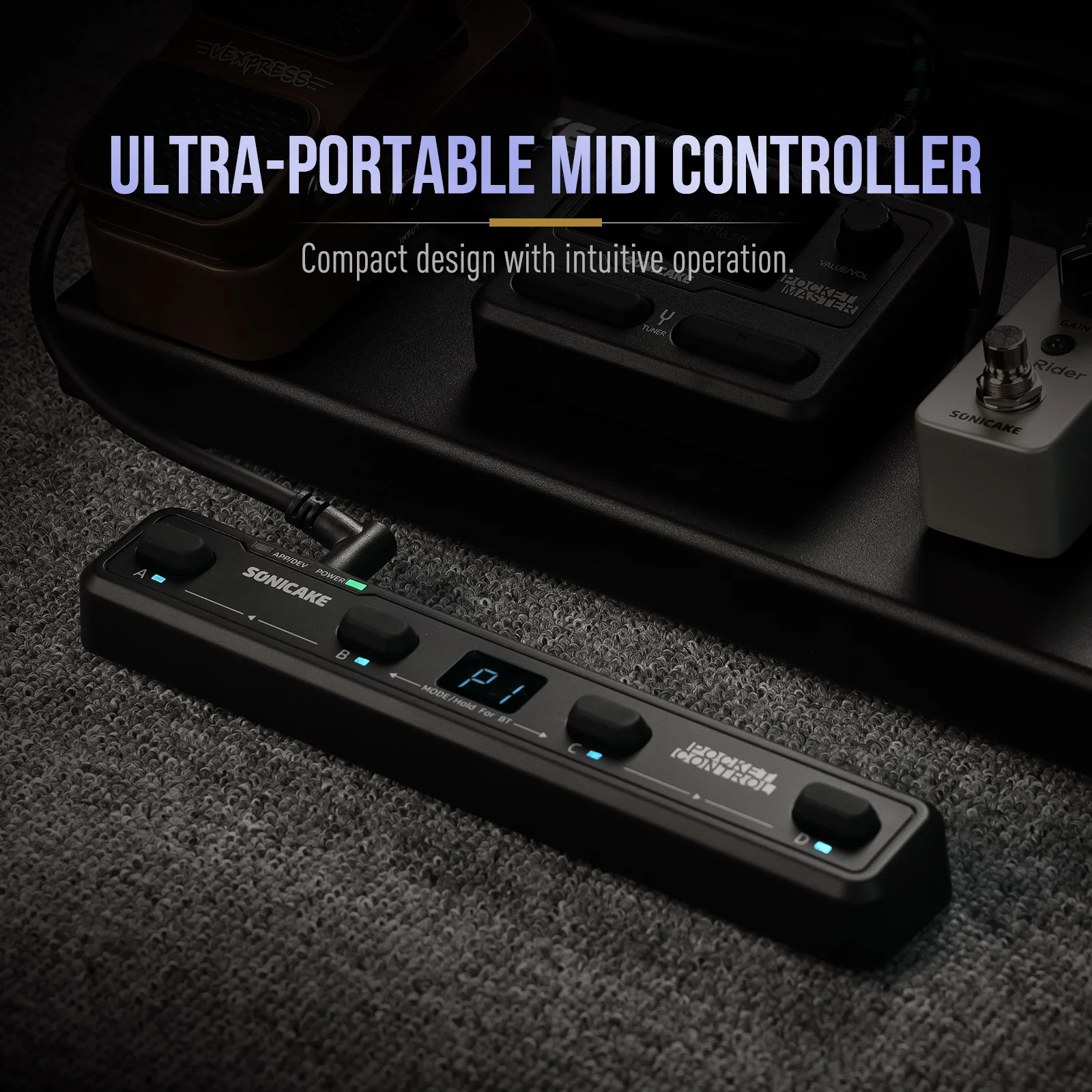 SONICAKE Local Pocket Control Colorful Portable Wireless MIDI Controller 4 Programmable Footswitches, USB Host, Battery Built-in