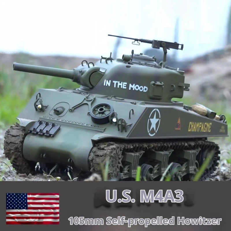 Rc Henglong Large Remote Control Tank M4A3 Sherman Multi Functional Battle Simulation Tank Toy Model New Year Gift For Child