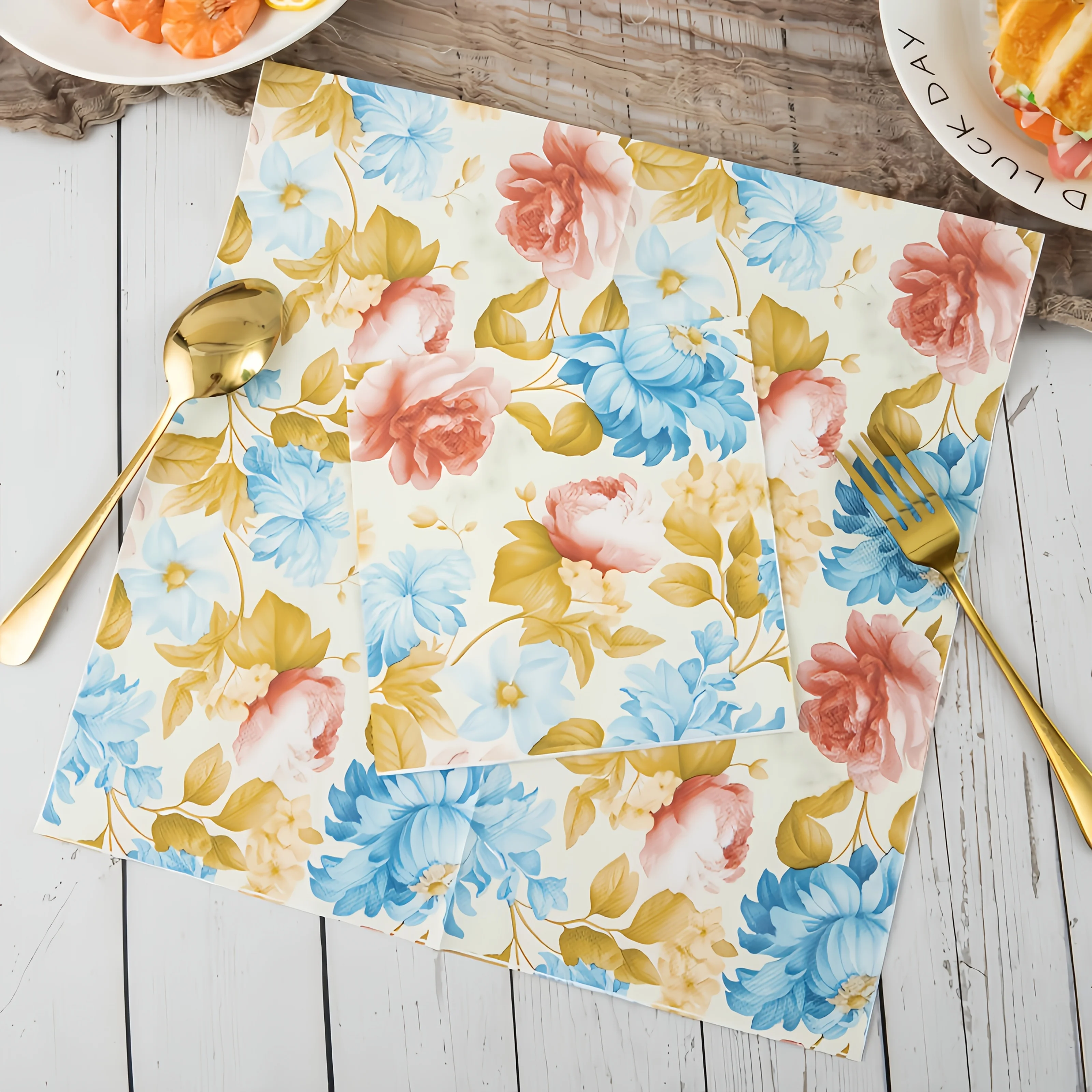 80 Colorful Floral Napkins, Thick, Soft, Tear Resistant, Small Square Scarves Printed with Flowers, Perfect for Table Decoration