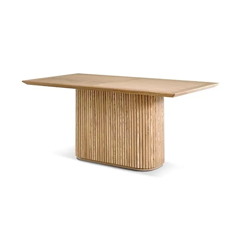 

Nordic solid wood round table small apartment home modern simple rattan dining table and chair combination Internet celebrity