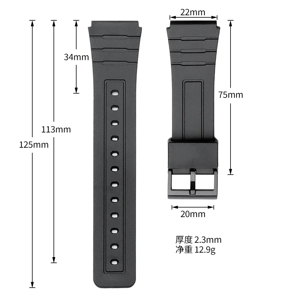 12/14/16/18/20/22mm Silikon-Uhrenarmband für Casio W800H SGW400 F91W F84 F105/108 A158/168 AE1200/1300 Band PU-Harz-Armband – Detail 7