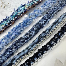 New Handmade High-end Blue Tweed Lace Ribbon DIY Small Fragrant Coat Decoration Clothing Sewing Accessories Webbing By The Yard