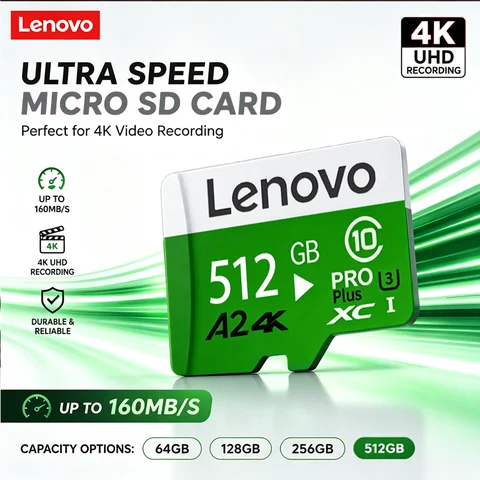 Lenovo High Speed Memory Card 1TB 512GB High Speed 128GB Micro SD TF Card 4K Video Storage for Action Cam Drone Digital Camera
