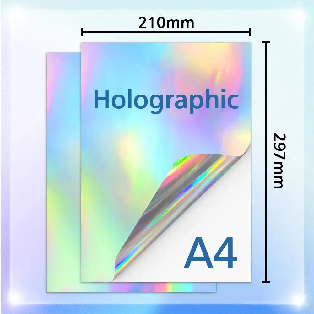 50/100 Sheets A4 Holographic Printable Vinyl Sticker Paper for Inkjet Printer DIY Self-adhesive Transparent Glossy White Labels