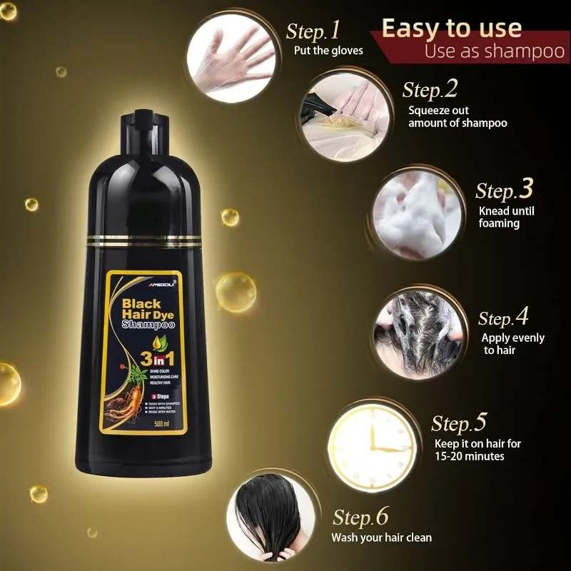 Tintura de cabelo grisalho para homens e mulheres, xampu de escurecimento 3em 1, 7 cores, ingredientes herbais naturais, capa para colorir 500ml