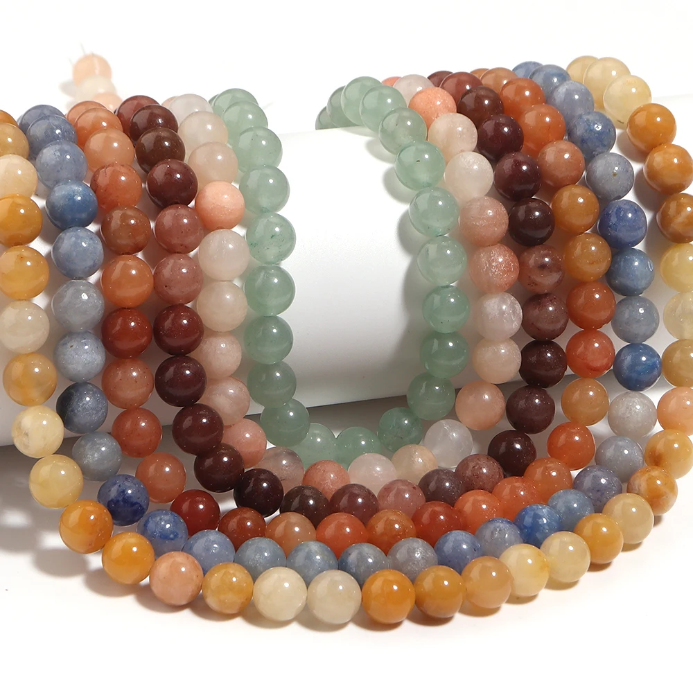 4 6 8 10 12mm Natural Aventurine Colourful Yellow Jade Blue Jade Stone Beads Round Loose Beads For Jewelry Making DIY Bracelet