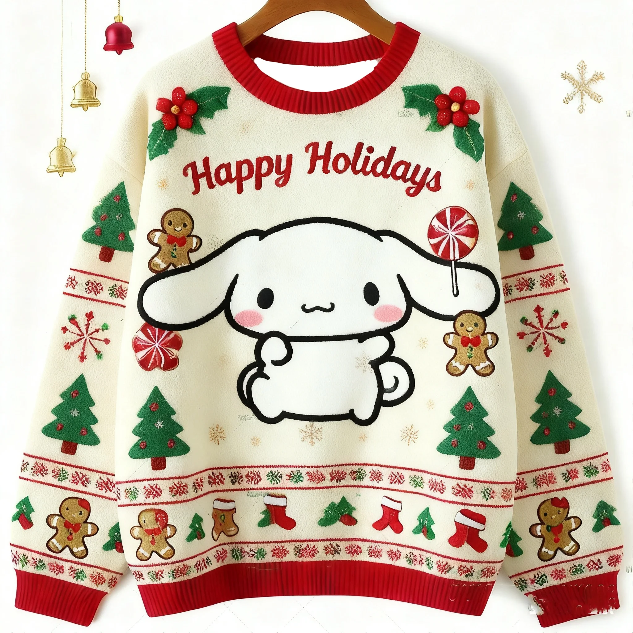 Cinnamoroll Cartoon Hässlicher Pullover Herren Damen 3D-Pullover Sanrio Niedlicher Hässlicher Weihnachtspullover Anime Weihnachtsgeschenke Familie passend