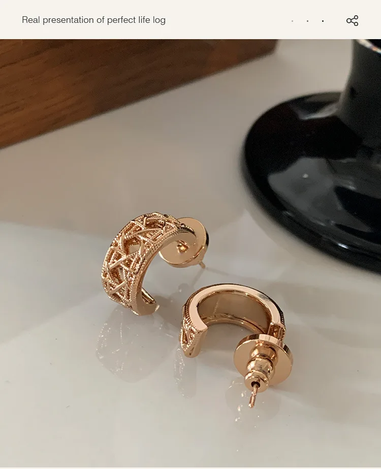 Roségold Hexagramm Runde Ohrstecker für Damen, 18K Vergoldet, Premium-Ohrringe, Leichter Luxus Vintage-Stil Schmuck Geschenk – Detail 4