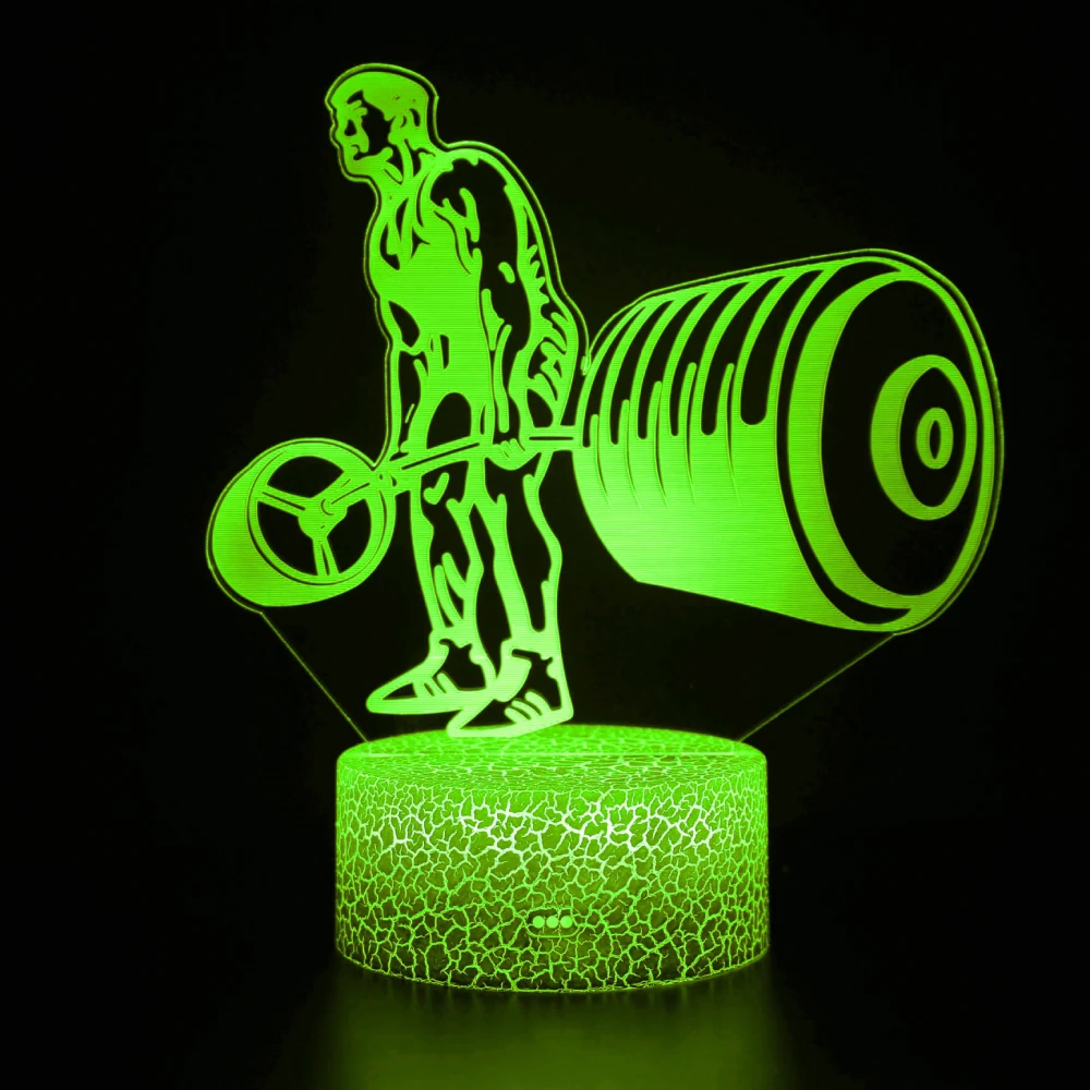 Nighdn-Halterofilismo Homem LED Night Light, Decoração para casa, Lâmpada 3D Ilusão Criativa, Acrílico Colorido Gradiente Atmosfera Lâmpada