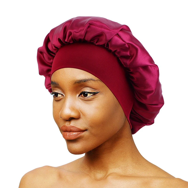 Neue frauen Satin Solide Breitkrempige Schlaf Hut Unisex Kopf Wrap Elastische Band Kappe Haarpflege Motorhaube Nacht Hut motorhaube de nuit – Detail 4