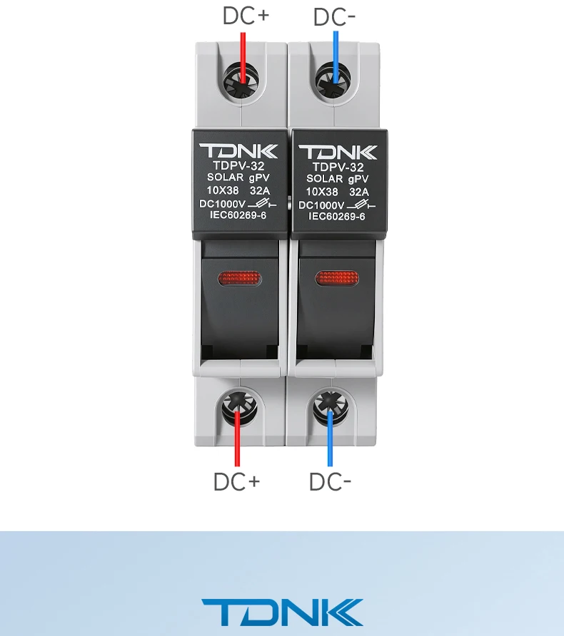 TDNK 2P DC1000V 32A Solar-PV-Sicherungshalter mit 2 Stück 10×38mm PV-Sicherungen, LED-Anzeige, DIN-Schienenmontage – Detail 11