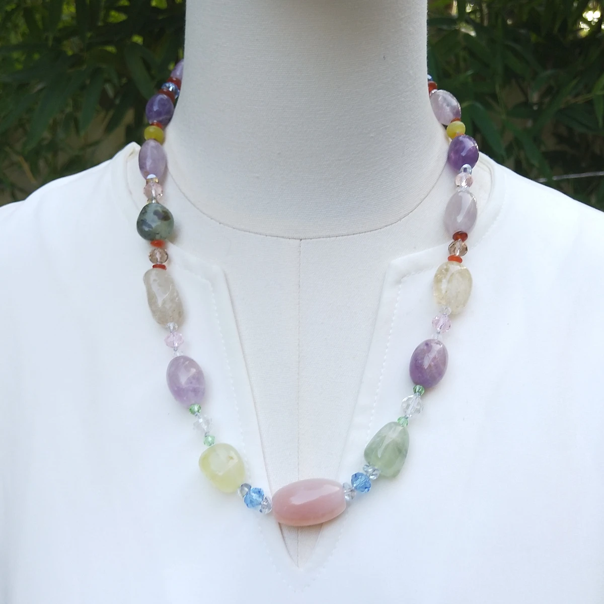 Lii Ji Real Stone Amethyst Prehnite Citrine Agate Crystal Necklace 59cm Stock Sale Women Jewelry Gift