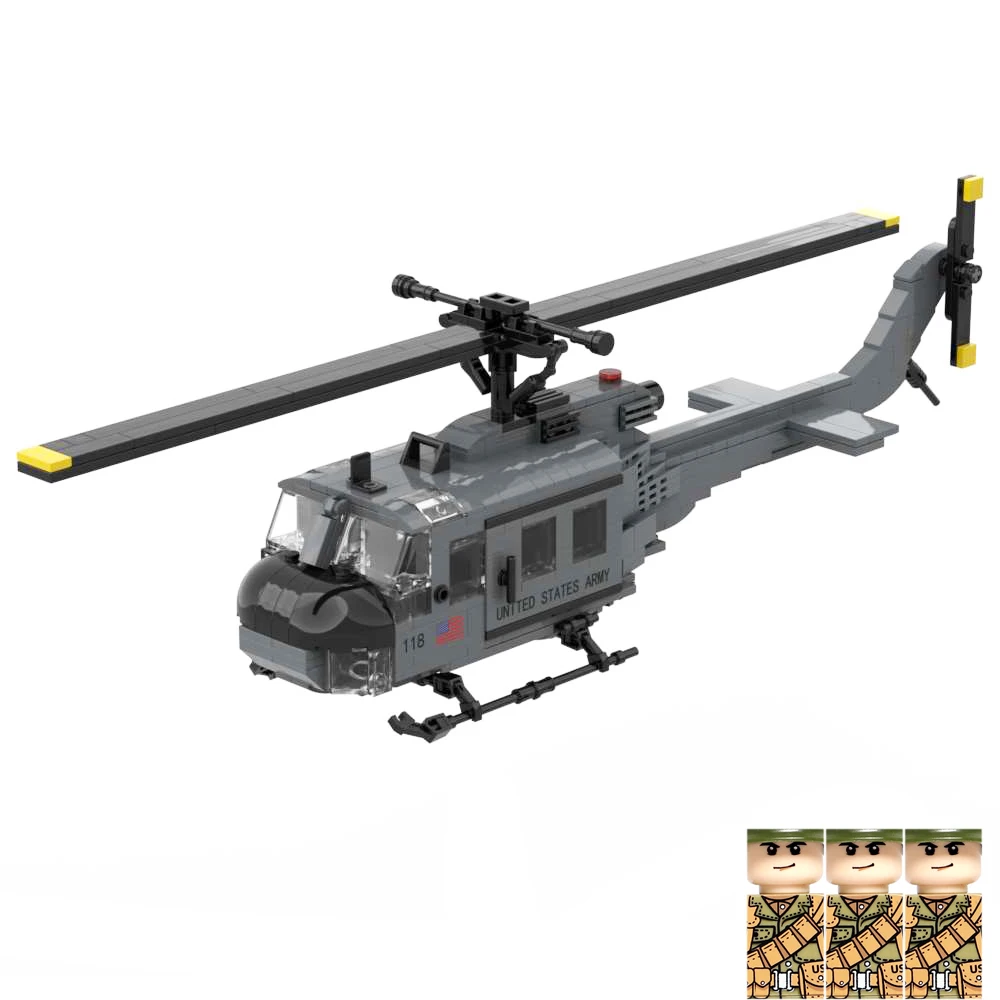 UH-1D Multipurpose Utility Helicopter Brick Model Toy Building Blocks Set Army Military Weapons UH1D Kit with 3 pcs Soldiers